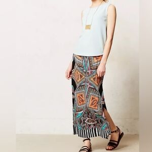Maeve Moorea Tribal Print Jersey Knit Side Slit Maxi Skirt Size Small